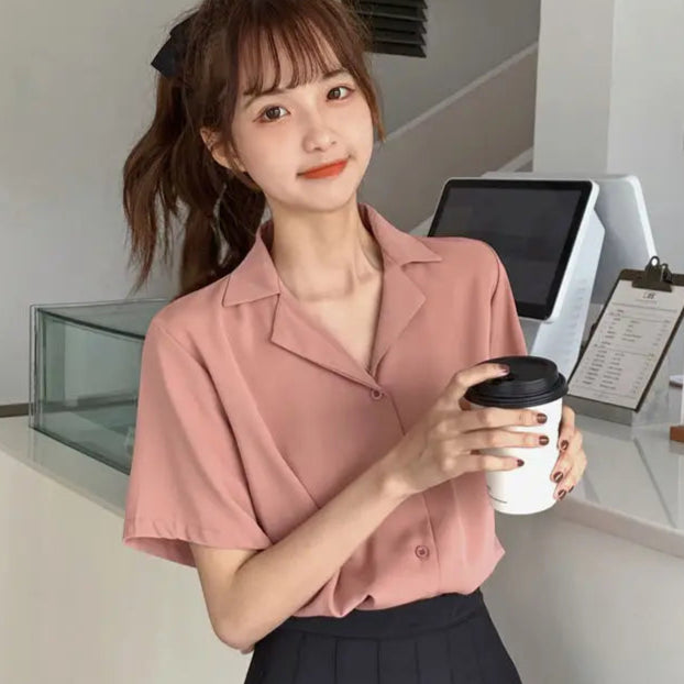 Women Short Sleeve Plain Cotton Shirts