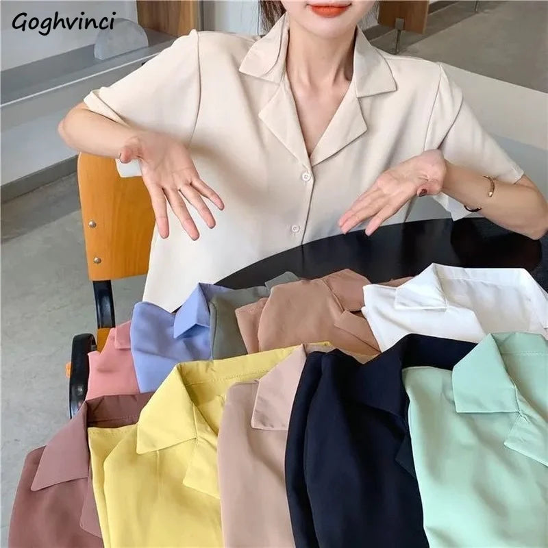 Women Short Sleeve Plain Cotton Shirts