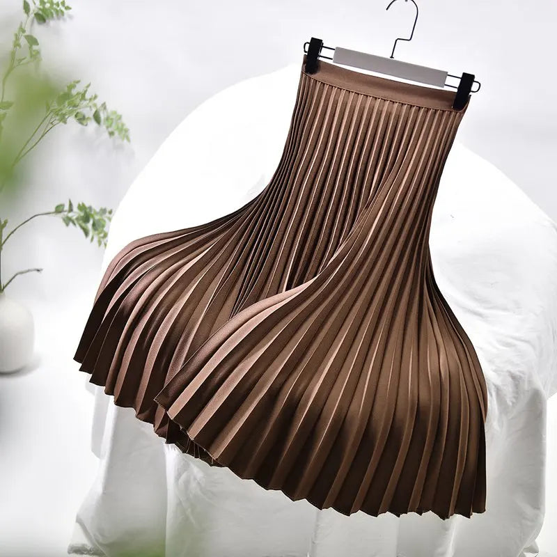 Women's High-Quality Pleated Skirt with Chiffon Liner High Waist Side Zipper Twill Long Skirts For Women 2024 Autumn SK946