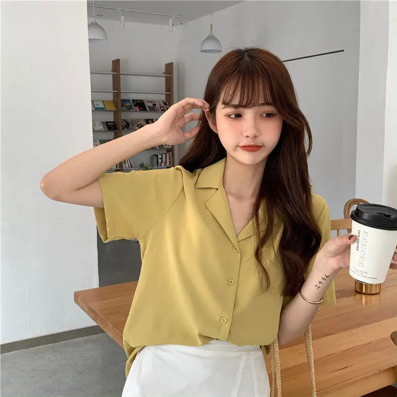 Women Short Sleeve Plain Cotton Shirts