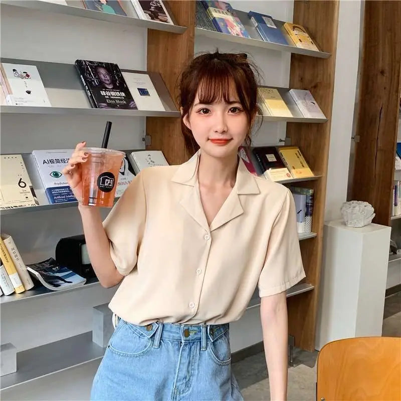 Women Short Sleeve Plain Cotton Shirts