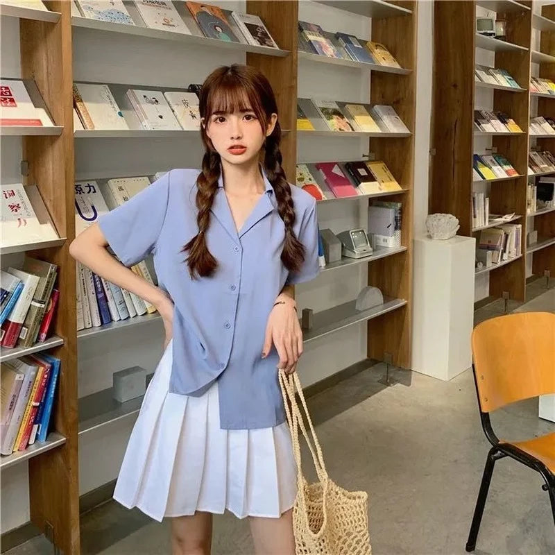 Women Short Sleeve Plain Cotton Shirts