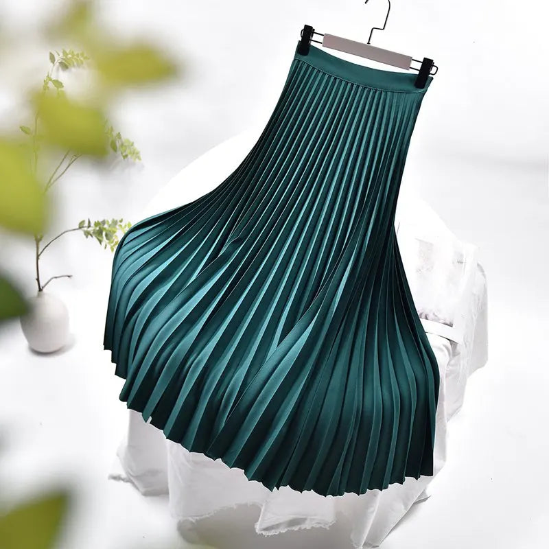 Women's High-Quality Pleated Skirt with Chiffon Liner High Waist Side Zipper Twill Long Skirts For Women 2024 Autumn SK946