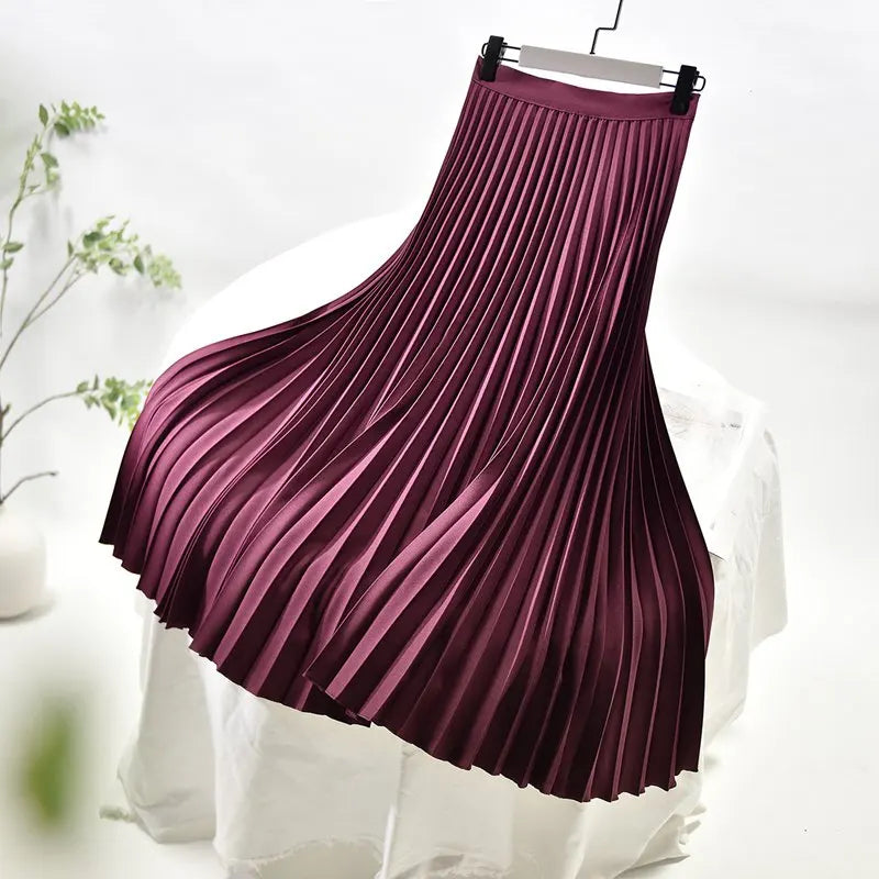 Women's High-Quality Pleated Skirt with Chiffon Liner High Waist Side Zipper Twill Long Skirts For Women 2024 Autumn SK946
