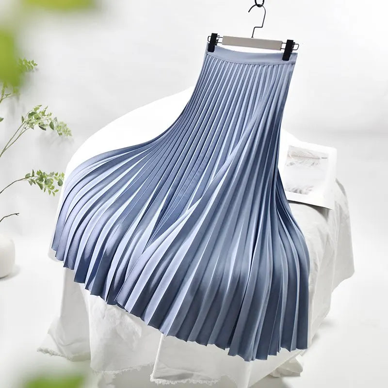 Women's High-Quality Pleated Skirt with Chiffon Liner High Waist Side Zipper Twill Long Skirts For Women 2024 Autumn SK946