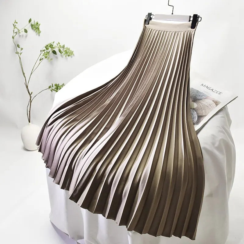Women's High-Quality Pleated Skirt with Chiffon Liner High Waist Side Zipper Twill Long Skirts For Women 2024 Autumn SK946