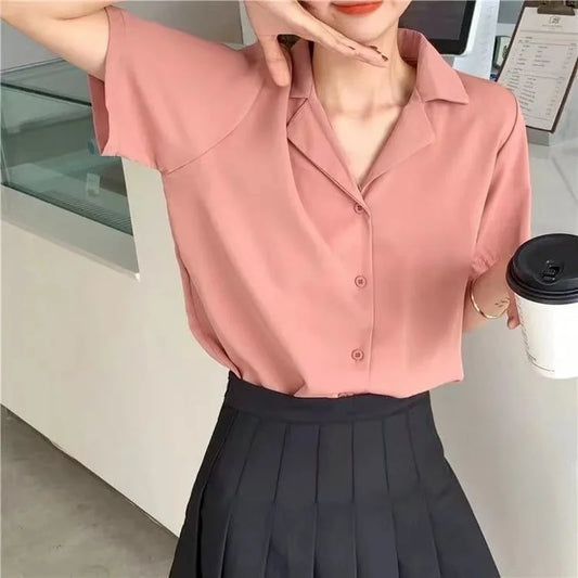 Women Short Sleeve Plain Cotton Shirts