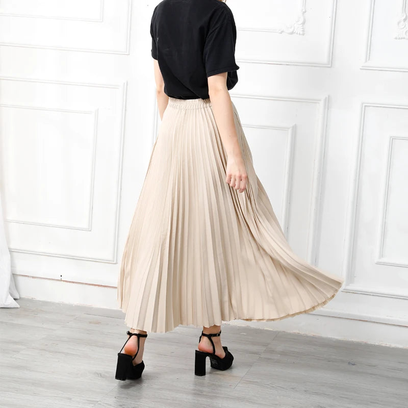 Women's High-Quality Pleated Skirt with Chiffon Liner High Waist Side Zipper Twill Long Skirts For Women 2024 Autumn SK946