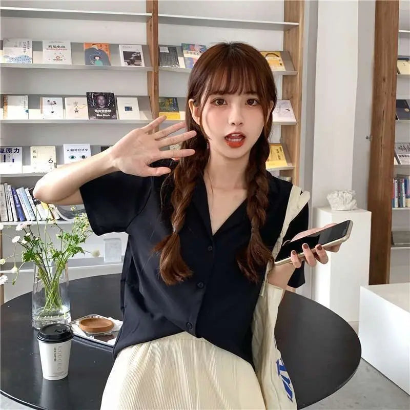 Women Short Sleeve Plain Cotton Shirts