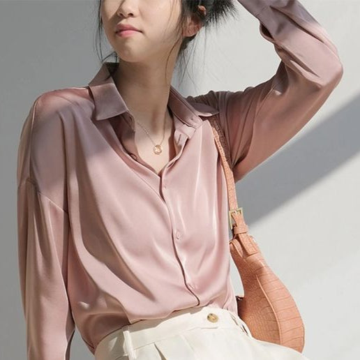 Women's Satin Long Sleeved Shirt Office