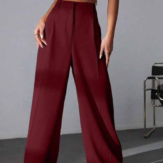 Women's Wide Leg Pants Burgundy/White/Deep Grey