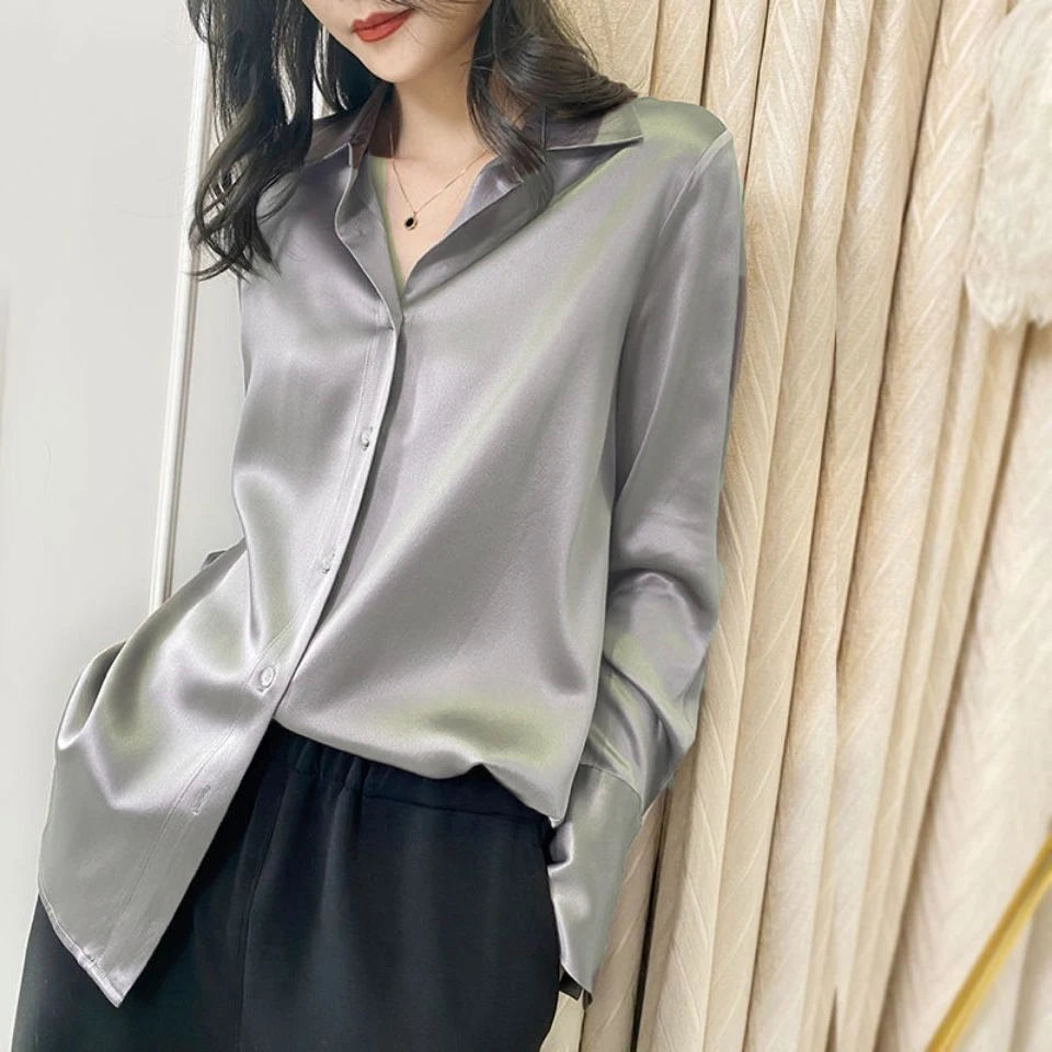 Women's Satin Long Sleeved Shirt Office
