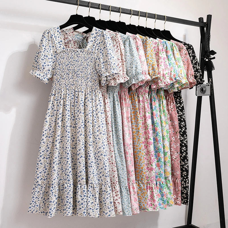 Women Chiffon Floral Dresses Summer Fit Thin Dress