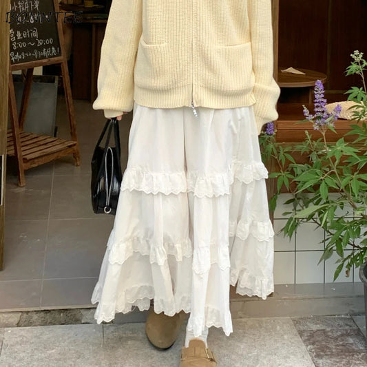Lace A-line Loose All-match Ankle-length Skirts