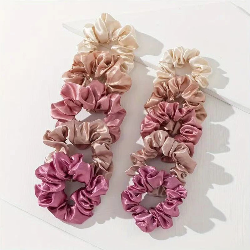 10pcs Women's Pink Satin Elegant Casual Large And Small Intestine Hair Circles Valentine's Day Gift
