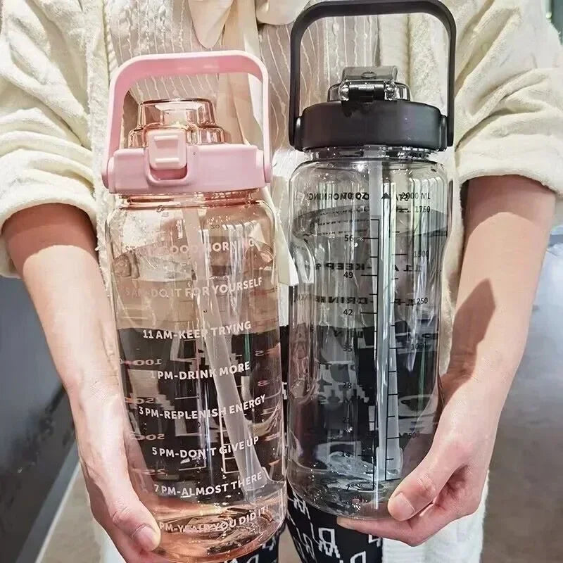 2L Water Bottle Portable Straw Plastic Water Bottle