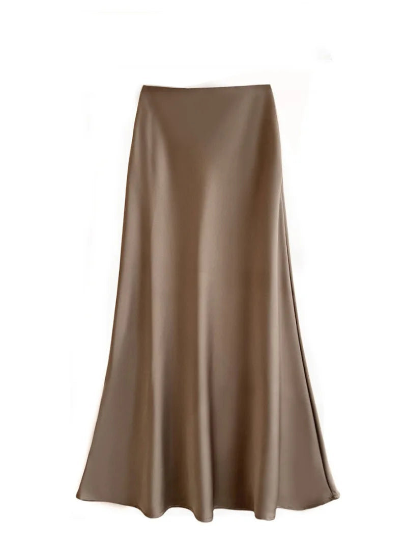 Women's Acetic Satin Flowy Long Skirt