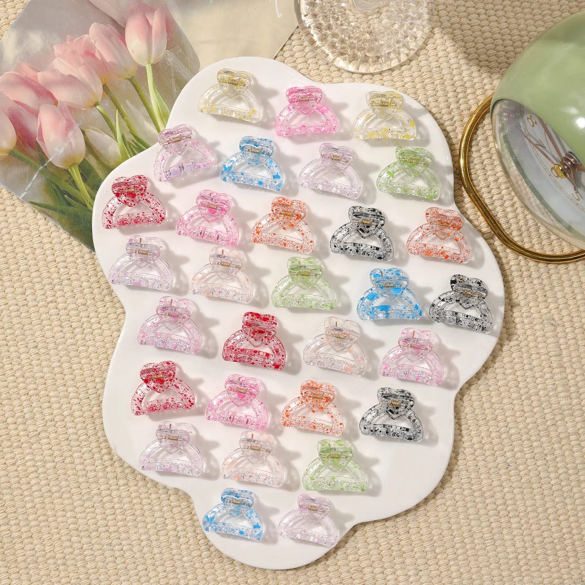 Mini Flower Hair Clips Pack for Women - Creaseless Styling Claw Clips for Bangs and Tiny Hair Styling