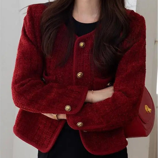 Cropped Tweed Blazer Office Ladies Outerwear