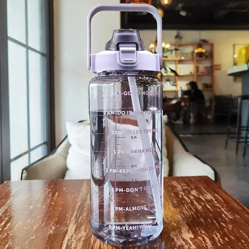 2L Water Bottle Portable Straw Plastic Water Bottle