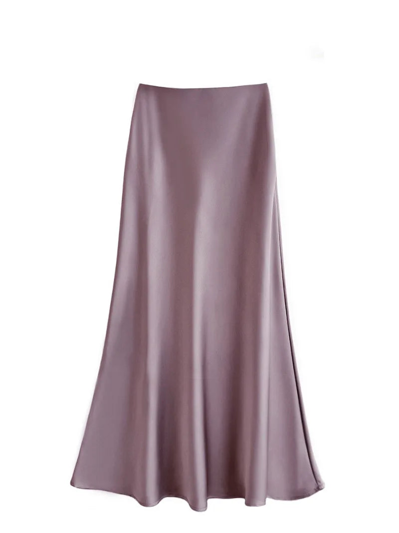 Women's Acetic Satin Flowy Long Skirt