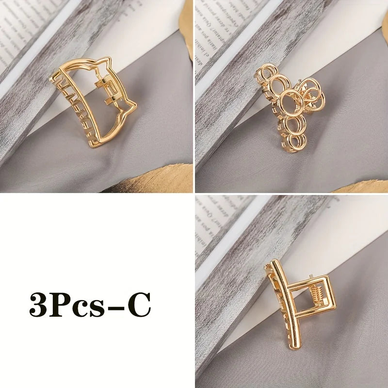 Fashion Simple Non Slip Mini Hollow Heart Metal Hair Claw Clips Gold Geometric Bangs Barrettes Hair Jaws For Women Girls Daily