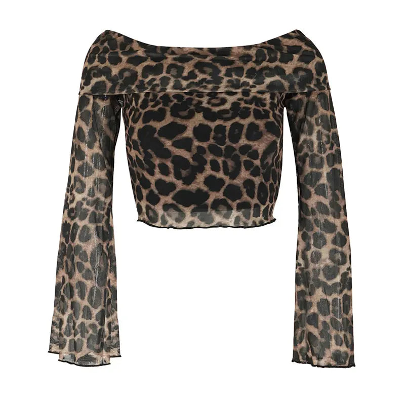 Leopard Printed Flare Sleeve Tees