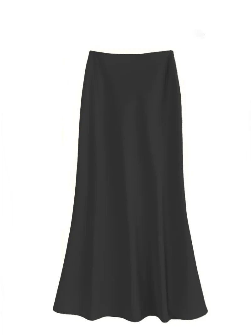 Women's Acetic Satin Flowy Long Skirt