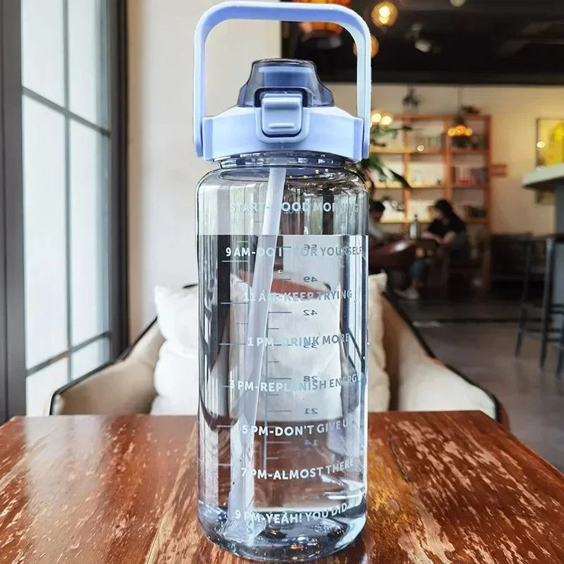 2L Water Bottle Portable Straw Plastic Water Bottle
