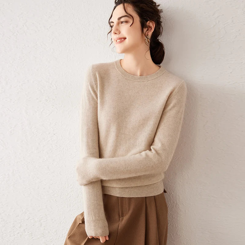 Women's 100% Pure Cashmere Sweater 2025 Fall Winter Crew Neck Long Sleeve Warm Soft Knitted Pullover New Knit Tops Women Clothes