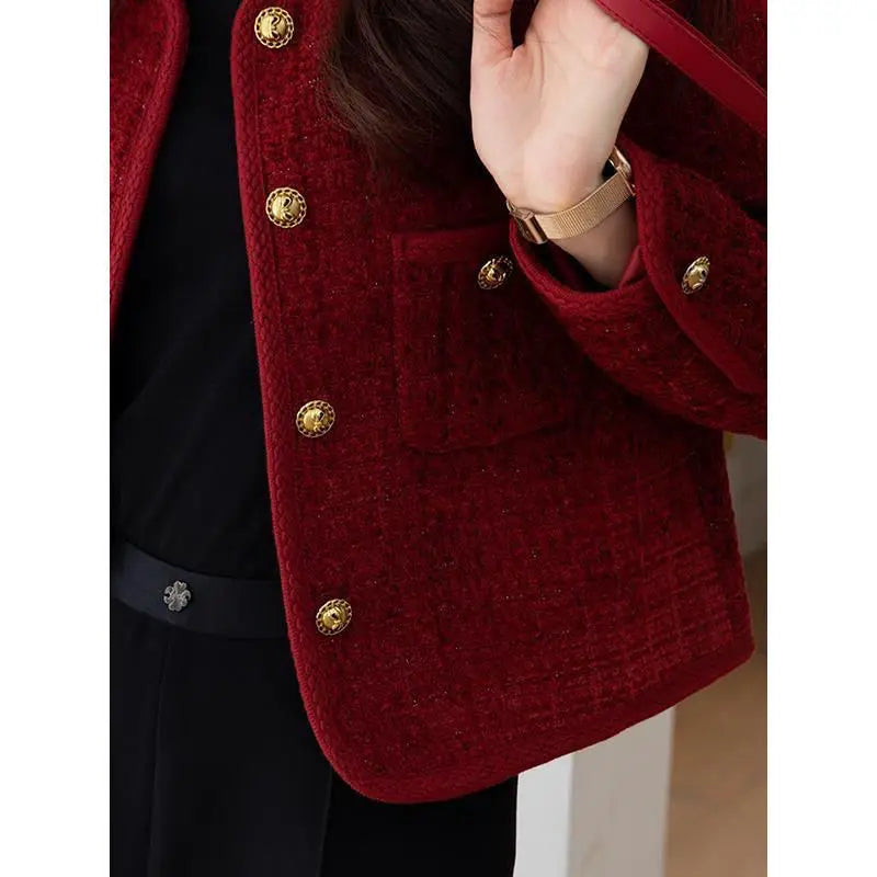 Cropped Tweed Blazer Office Ladies Outerwear