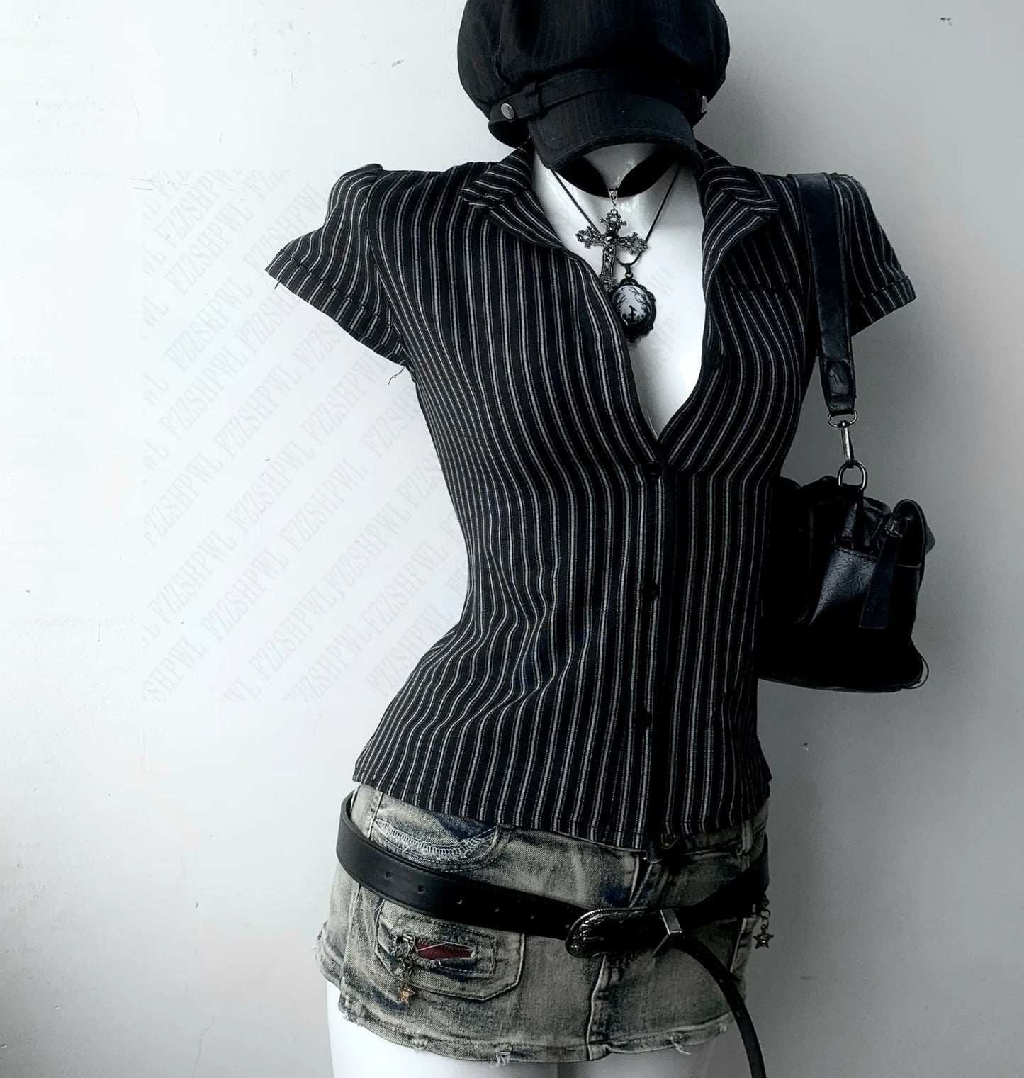 Stripes Slim Fit Shirt Women Short Sleeve Clothing