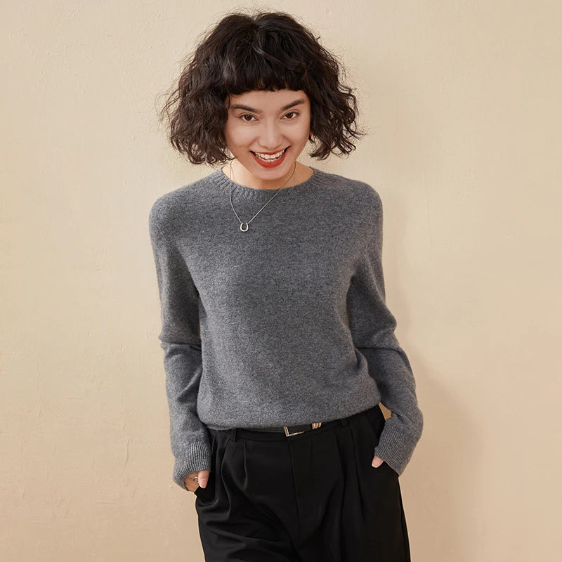 Women's pullover autumn/winter 100% pure cashmere sweater casual knitted sweater round neck loose Tops basic versatile Blouse