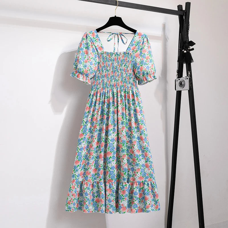 Women Chiffon Floral Dresses Summer Fit Thin Dress