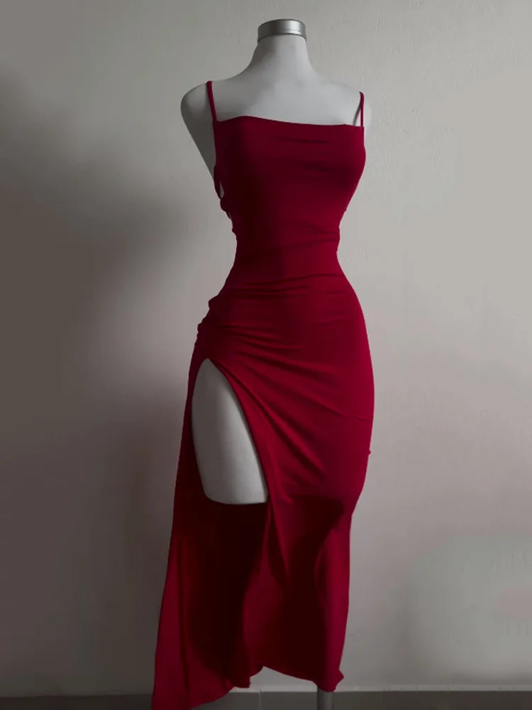 Sexy Backless Lace Up Long Dress Women Bodycon Dress