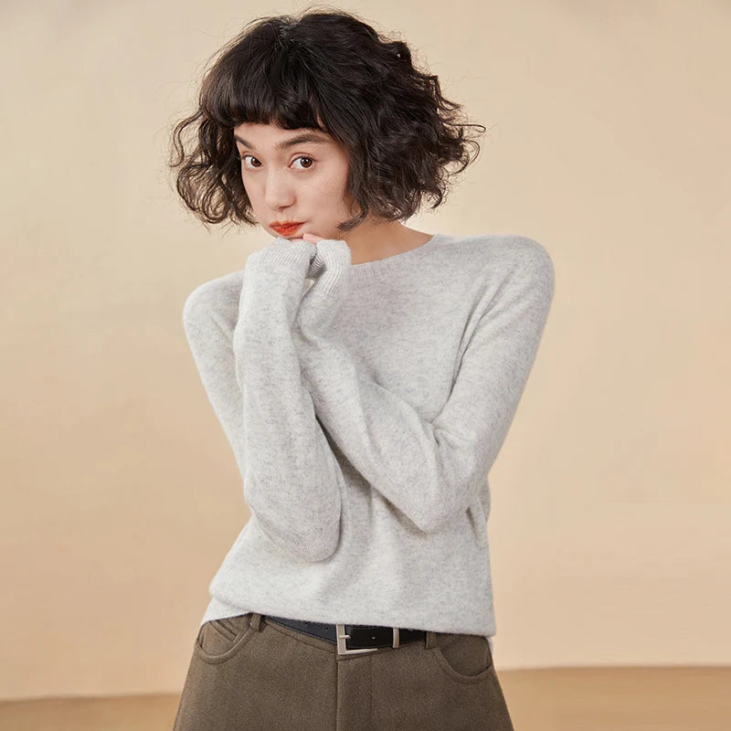 Women's pullover autumn/winter 100% pure cashmere sweater casual knitted sweater round neck loose Tops basic versatile Blouse