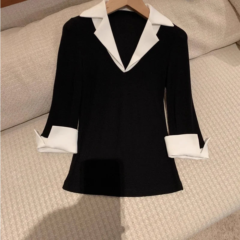 Fake Two Pieces Slim Fit Women Tops