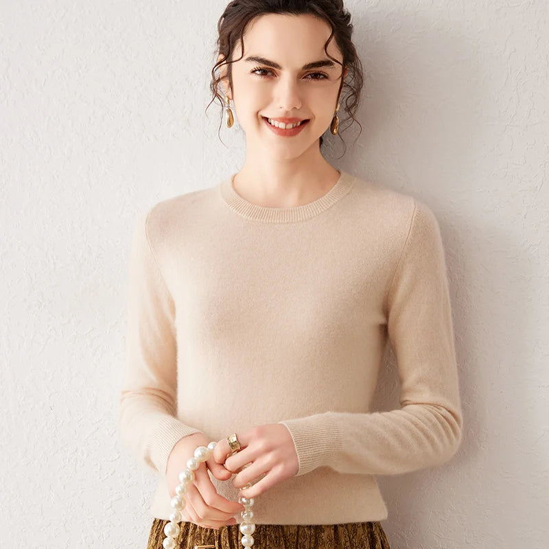 Women's 100% Pure Cashmere Sweater 2025 Fall Winter Crew Neck Long Sleeve Warm Soft Knitted Pullover New Knit Tops Women Clothes