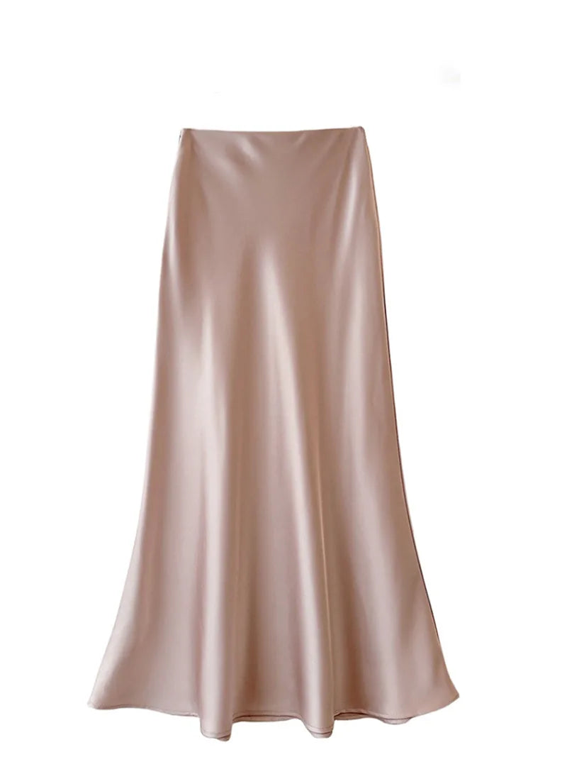 Women's Acetic Satin Flowy Long Skirt