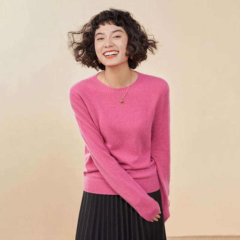 Women's pullover autumn/winter 100% pure cashmere sweater casual knitted sweater round neck loose Tops basic versatile Blouse