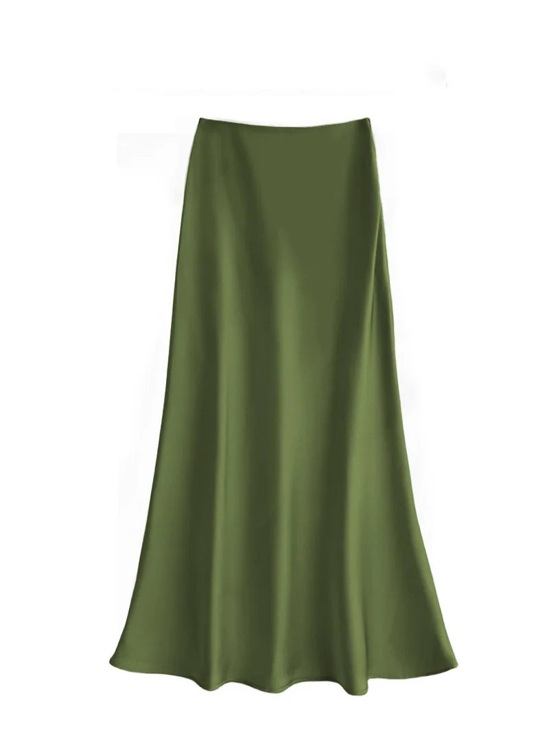 Women's Acetic Satin Flowy Long Skirt