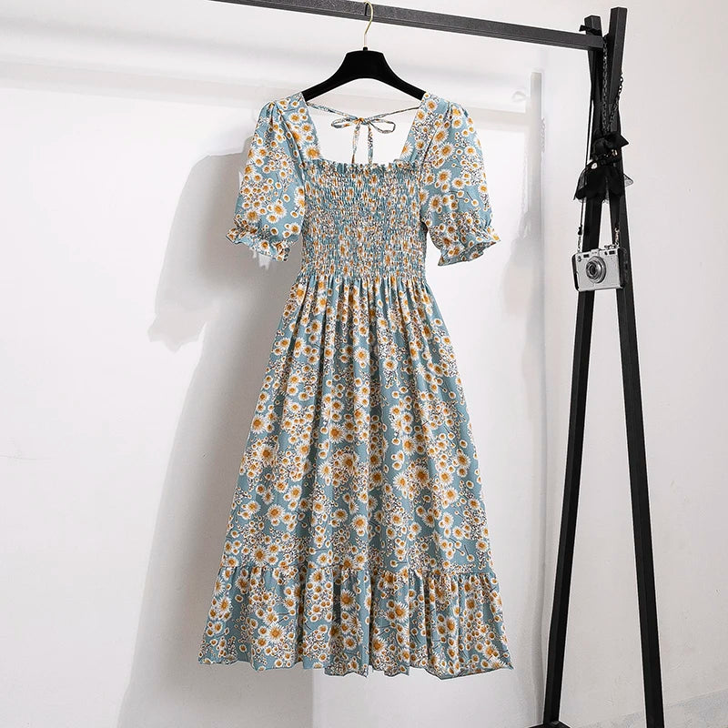 Women Chiffon Floral Dresses Summer Fit Thin Dress