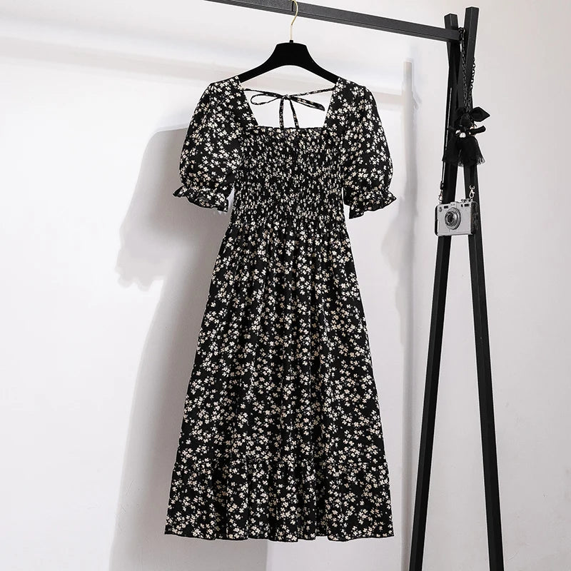 Women Chiffon Floral Dresses Summer Fit Thin Dress