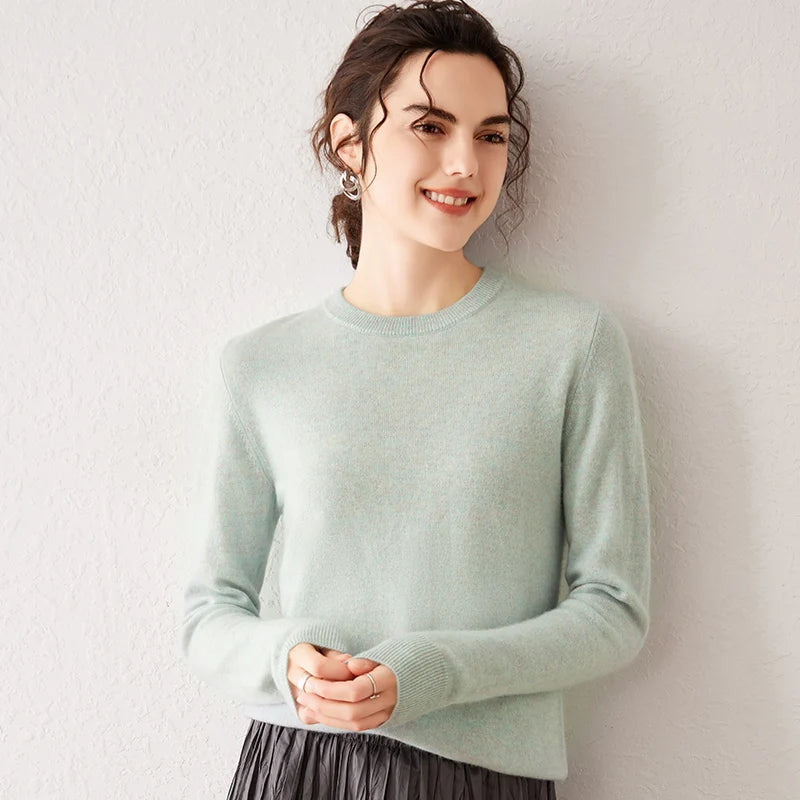 Women's 100% Pure Cashmere Sweater 2025 Fall Winter Crew Neck Long Sleeve Warm Soft Knitted Pullover New Knit Tops Women Clothes