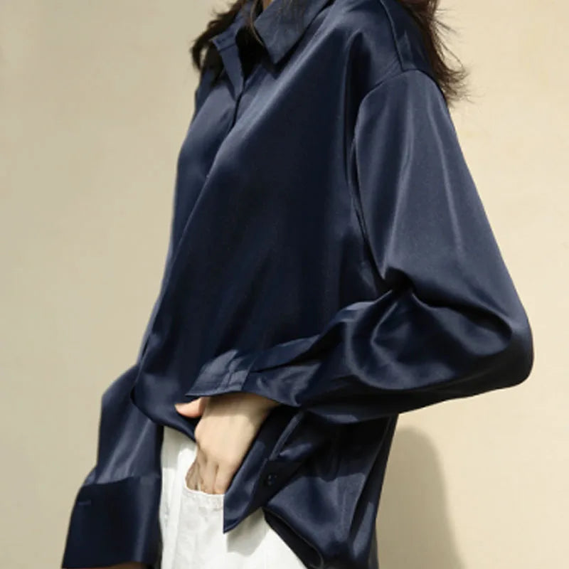 Women Oversized Satin Silk Shirts