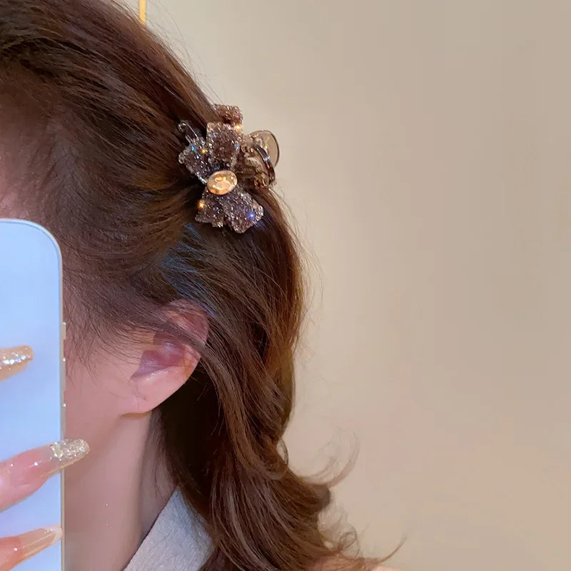 Rhinestone Small Hair Claw for Women Girls Korean Back Head Hair Grab Clip Glitter Shining Jewelry Decoration Styling Hairpins