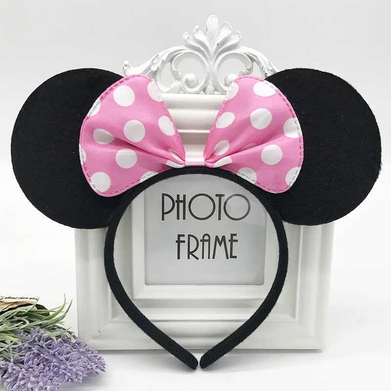 Girls Cute Mickyy Dress Up Ear Headband Hair Ornament Mouse Black Red Pink Headband Minnie Bow Korean Headband Headband Clip