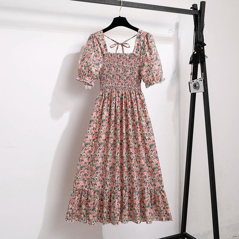 Women Chiffon Floral Dresses Summer Fit Thin Dress