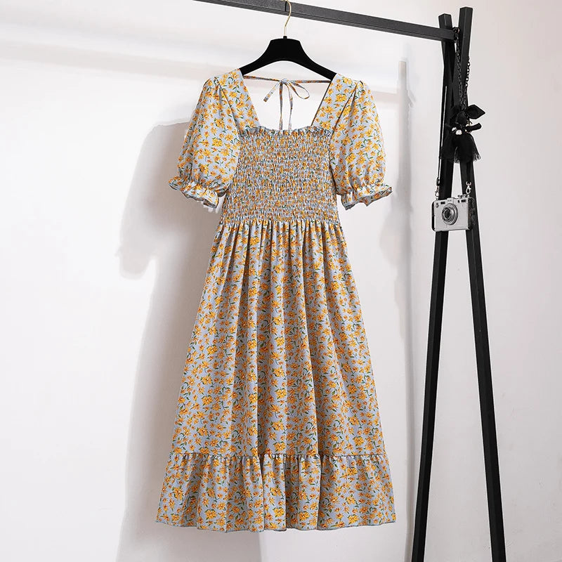 Women Chiffon Floral Dresses Summer Fit Thin Dress