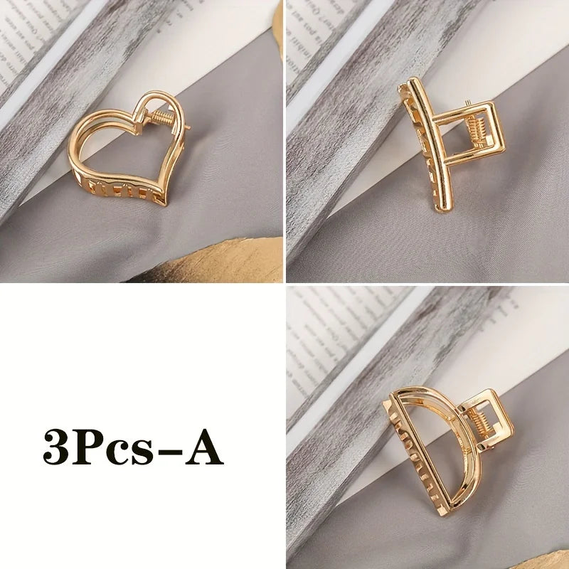 Fashion Simple Non Slip Mini Hollow Heart Metal Hair Claw Clips Gold Geometric Bangs Barrettes Hair Jaws For Women Girls Daily